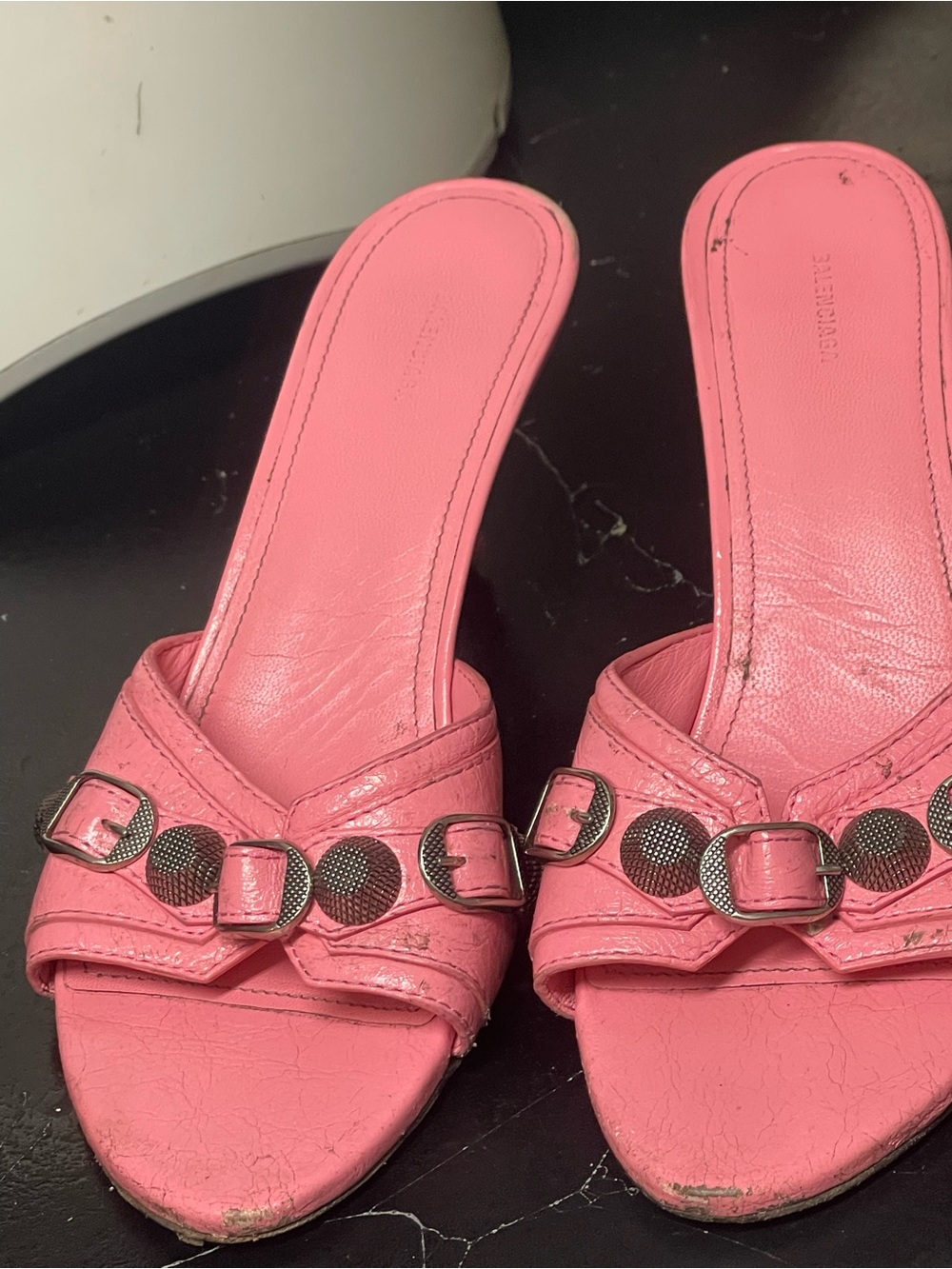 Balenciaga  Cagole lambskin buckle slide sandal